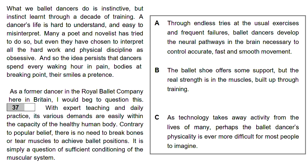 example Gapped Text question from B2 First