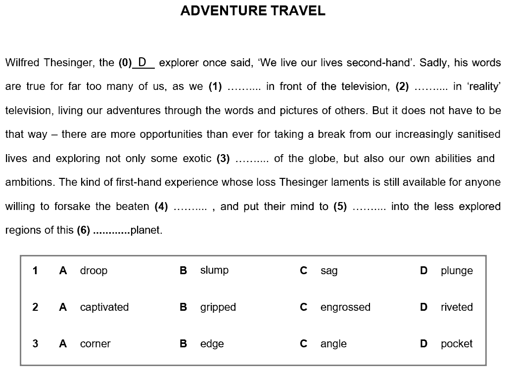 example Multiple Choice Cloze question from C2 Proficiency